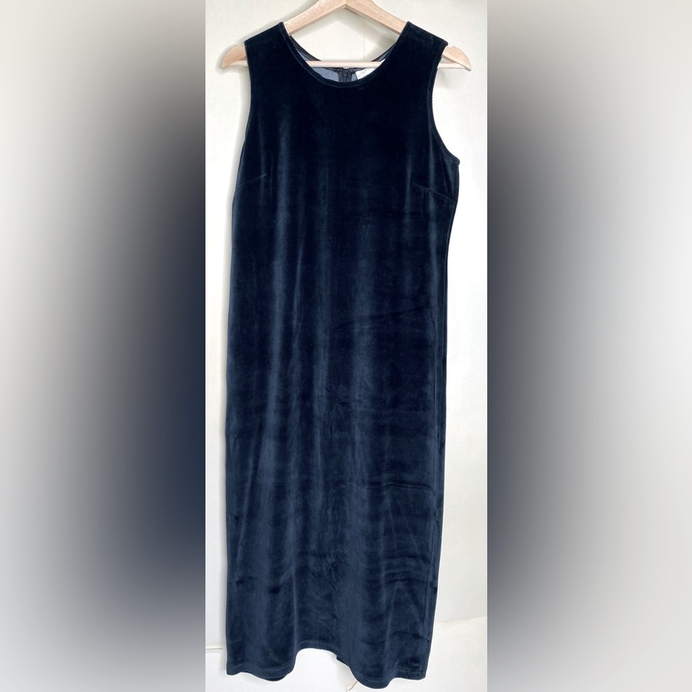 Vintage Y2K Velour Black Sleeveless Tank Dress Sz Sm